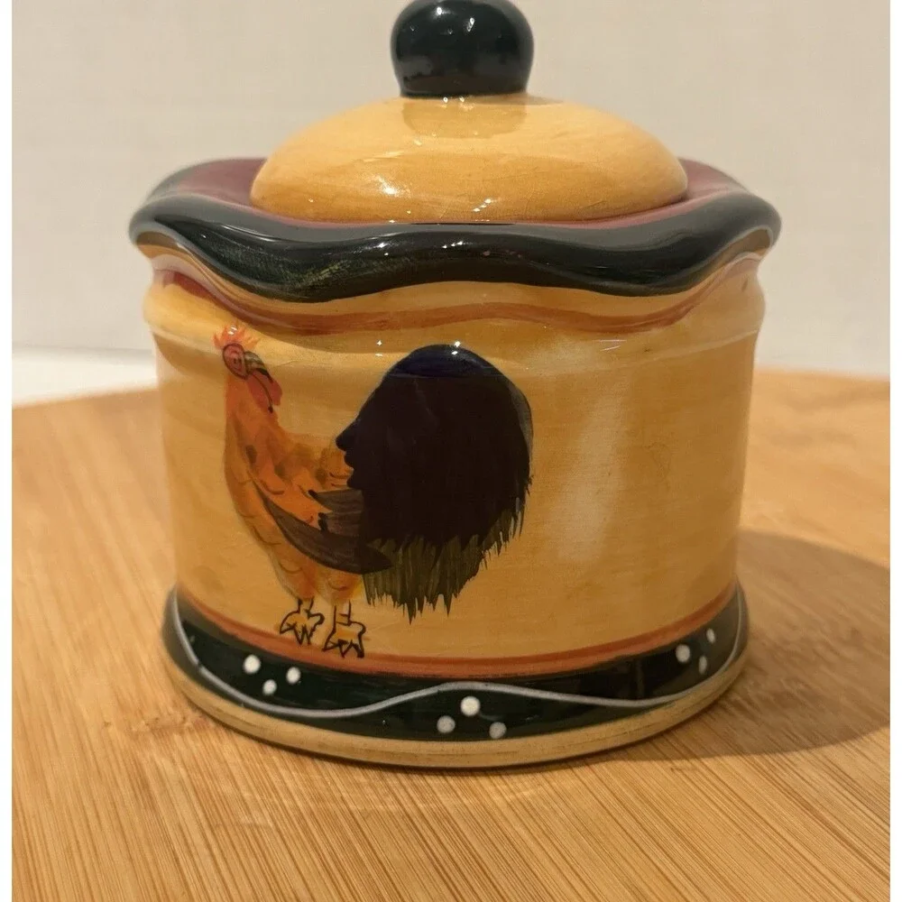 Hand Painted Chicken Rooster Set Casa Vero By ACK Farmhouse Country Sugar Cream